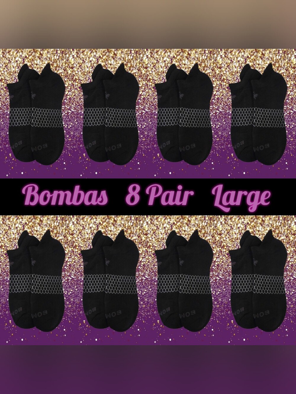 Bombas Ankle Socks Large 8 Pair Unisex Womens & Mens Honeycomb Black/Grey BNWT